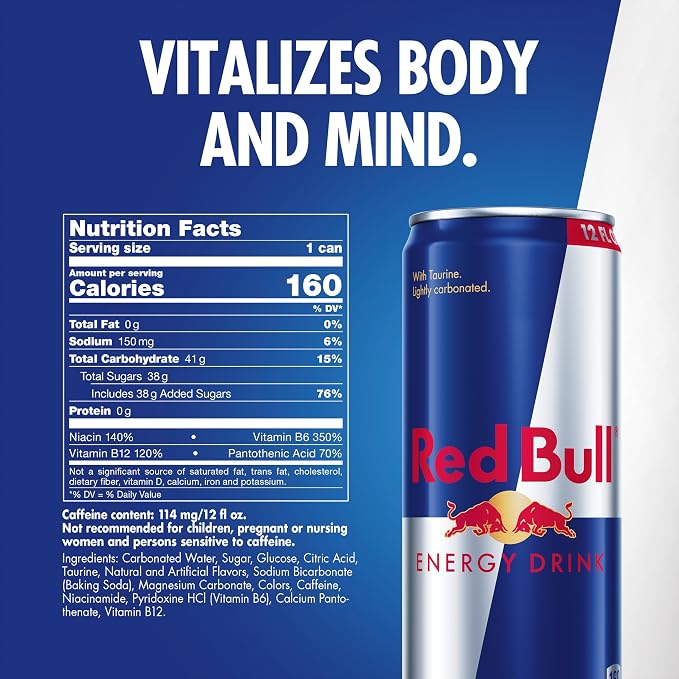 Red Bull Energy Drink, 12 fl oz | contains caffeine, taurine, B-vitamins, sugar, and water